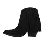 Black Fringe Bootie with a Round Toe