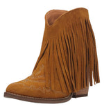 Mustard Fringe Bootie with a Round Toe