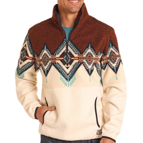 Brown, Cream, Turquoise Aztec Berber 1/4 Zip Pullover