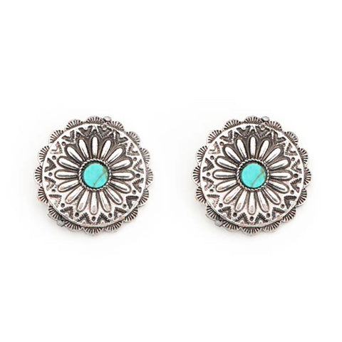 West & Co Silver Flower Concho Studs with Turquoise Center