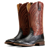 Black Full Quill Ostrich Square Toe Boot with a Brown Shaft