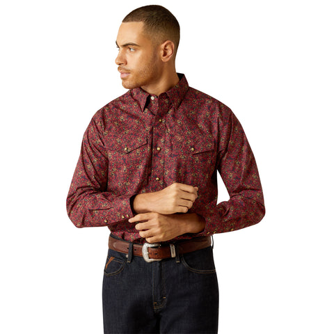 Samson Dark Red Print Long Sleeve Shirt