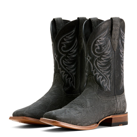  Black Elephant Print Roughout Square Toe Boots