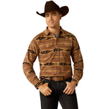 Brown & Black Southwest Print Long Sleeve Shirt with Two Pockets