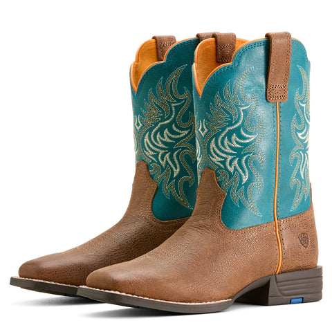 Ariat Kid's Tan Square Toe Boots with a Turquoise Shaft