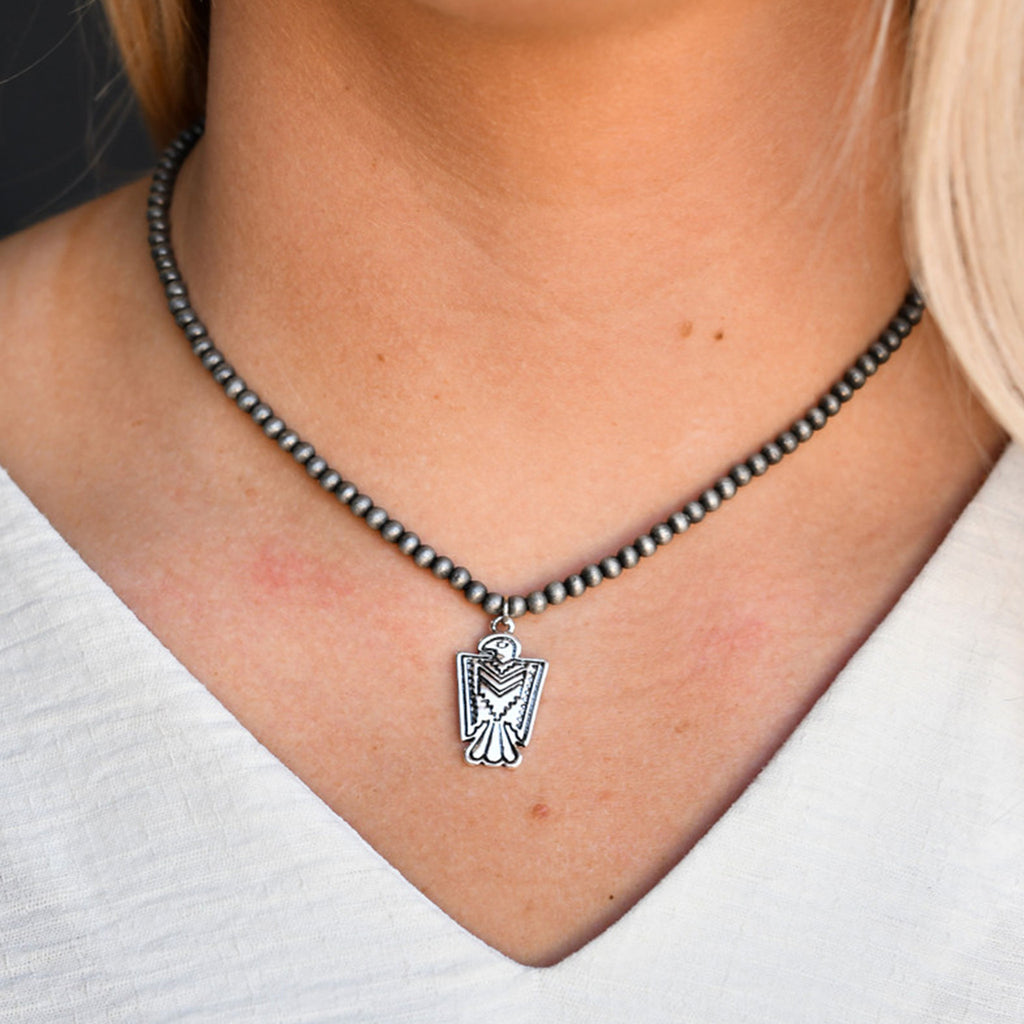 West and Co. Dainty Navajo Pearl Thunderbird Necklace