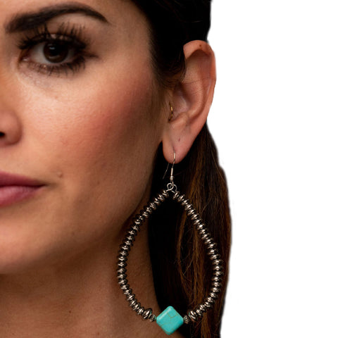 West & Co Silver Hoop Earring with Turquois Stone