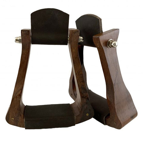 Showman Square Teak Wood stirrup with Leather Foot Pad