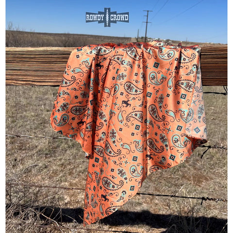 Orange/Turquoise Bucking Horse Paisley Wild Rag