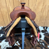 Front view showing scrolling border and the ranch cutter horn