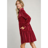 Women's Berry Striped Velvet Dress