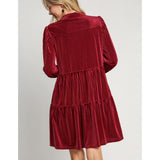 Women's Berry Striped Velvet Dress