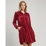 Women's Berry Striped Velvet Dress