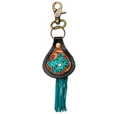 Myra Turquoise Floral Tooled Leather Key Fob