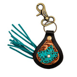 Myra Turquoise Floral Tooled Leather Key Fob