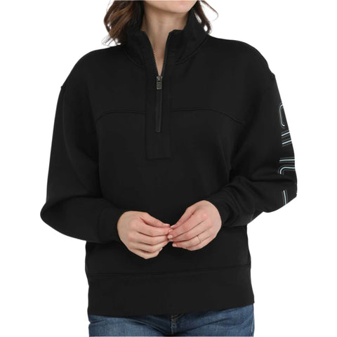 Black 1/4 Zip Pullover with Cinch Down the Left Sleeve