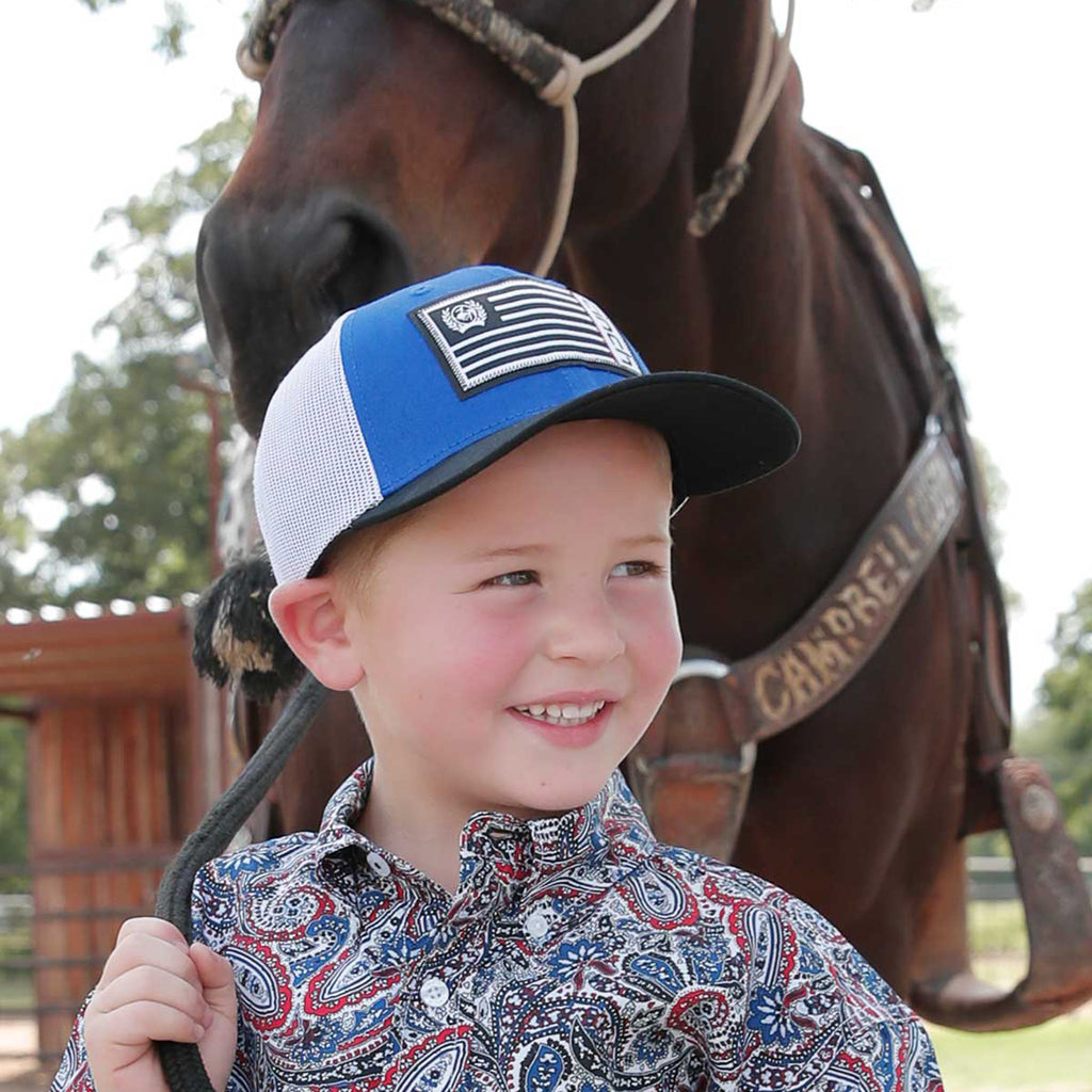 Cinch Boys Blue White Flag Patch Cap