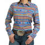 Red/Blue and Green Aztec Print Long Sleeve Shirt with a Single Pocket