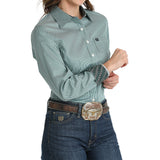 Women's Tencel Teal Button Down Long Sleeve by Cinch