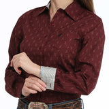 Cinch Women's Burgandy Geo Print Shirt