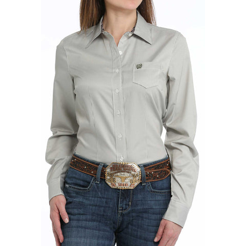 Olive and White Stripe Button-Down Western Long Sleeve Shirt