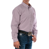 Cinch Men's Burgundy Stripe Tencel Long Sleeve Shirt