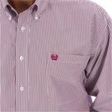 Cinch Men's Burgundy Stripe Tencel Long Sleeve Shirt