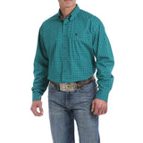 Cinch Teal Green Geo Checker Long Sleeve