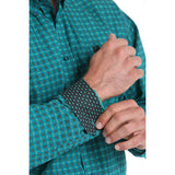 Cinch Teal Green Geo Checker Long Sleeve