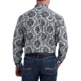 Cinch Men's Black & White Damask Print Long Sleeve