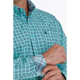 Cinch Men's Turquoise Square Flower Long Sleeve