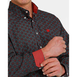 Cinch Men's Black and Red Patterned Long Sleeve