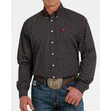 Cinch Men's Black and Red Patterned Long Sleeve