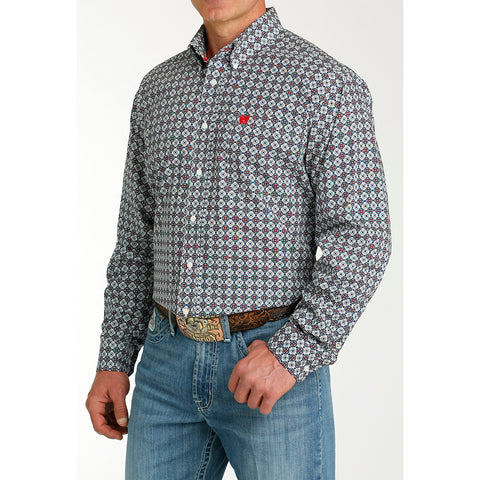 Cinch Men's Classic Fit Button-down long sleeve in Multi Color Geo Print
