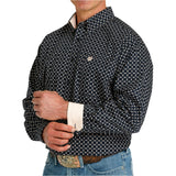 Cinch Men's Navy Geo Print Long Sleeve Shirt