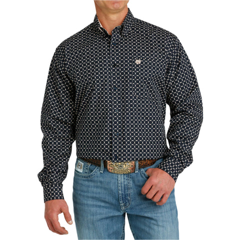 Cinch Men's Navy Geo Print Long Sleeve Shirt