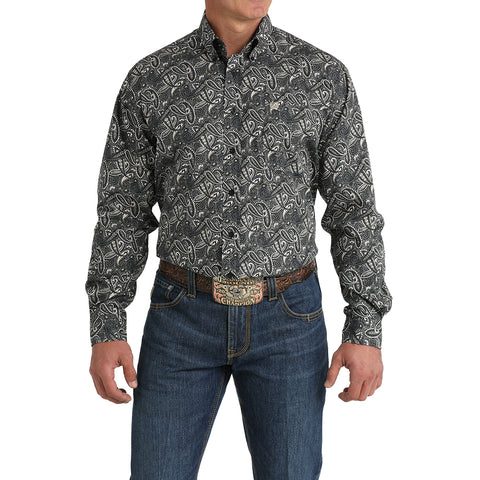 Men's Black Paisley Long Sleeve Button Down by Cinch