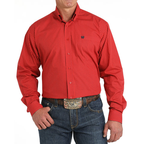 Cinch Men's Red Long Sleeve Shirt with Dollar Sign Stripes