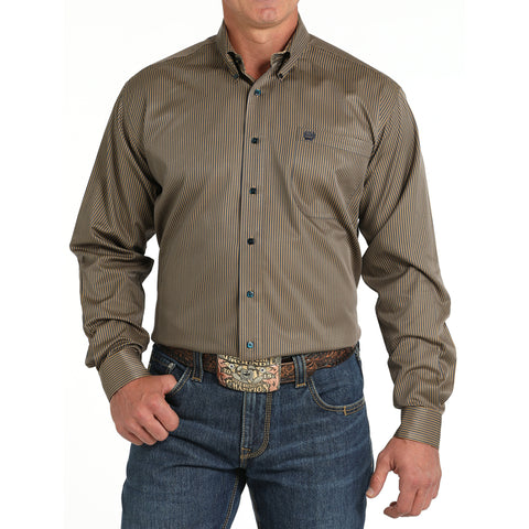 Cinch Men's Brown Long Sleeve Stripe Shirt