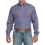 Purple Plaid Long Sleeve Button-up Shirt with Single Pocket