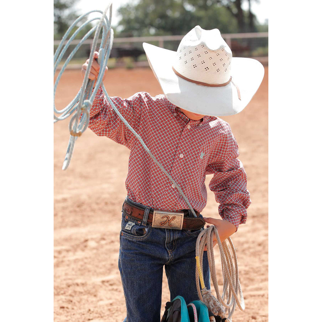 Cinch Boy's Long Sleeve Print Red Shirt