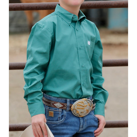 Solid Green Long Sleeve Shirt with Single Pocket