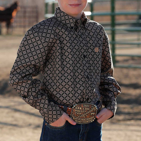 Cinch Boy's Medallion Print Button Down