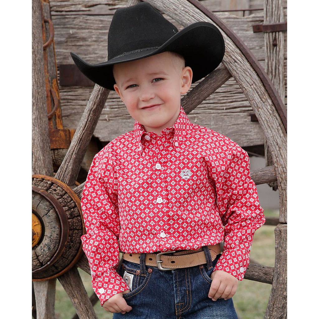 Cinch Infant Red Diamond Print L/S