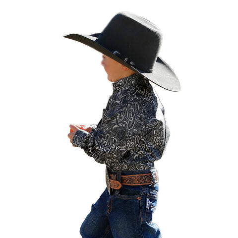 Infant Boy's Black Paisley Print Long Sleeve Button Down by Cinch