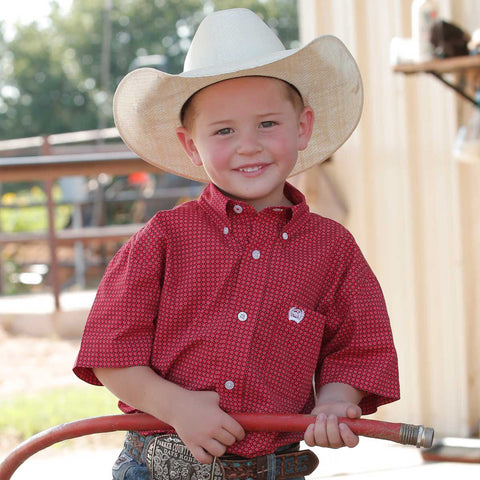 Cinch Boy's Red Geo Print Short Sleeve