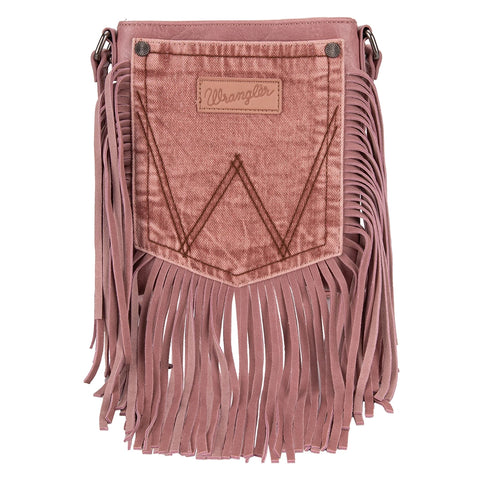 Montana West Wrangler Pink Fringe Denim Pocket Crossbody