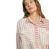 Umgee USA Women's Dobby Stripe Color Block Long Sleeve