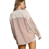 Umgee USA Women's Dobby Stripe Color Block Long Sleeve