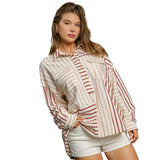 Umgee USA Women's Dobby Stripe Color Block Long Sleeve